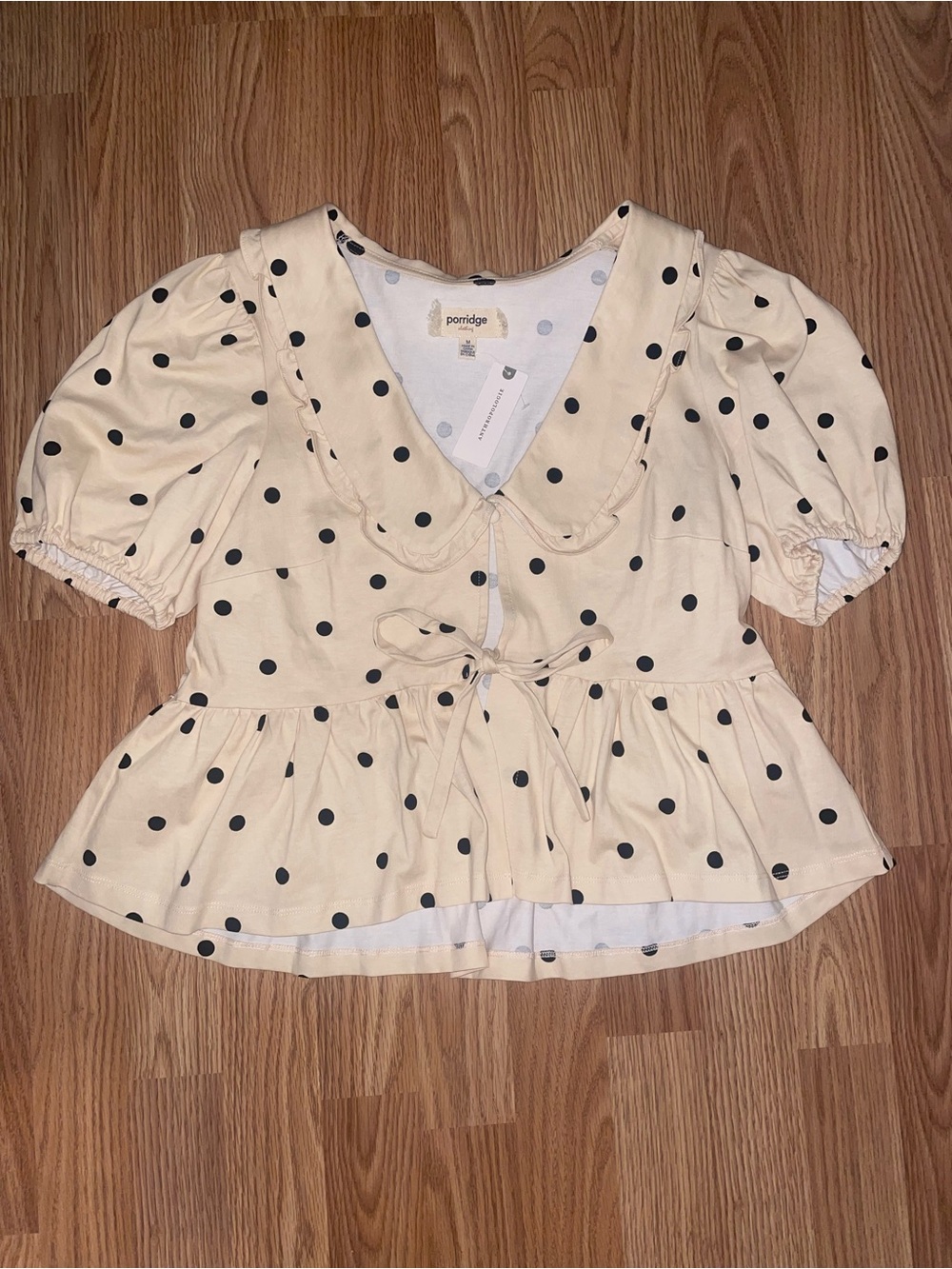 Cream Polka Dot Top with Tie